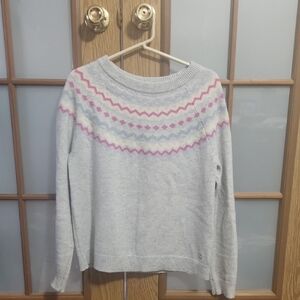 Joules Knitwear Wool BlendLight Gray Women's Fair Isle Sweater with Pink Accents